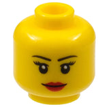LEGO 3626pb0629 Minifigure, Head Female Black Thin Eyebrows, Eyelashes, Red Lips, Grin Pattern - Main Product Image