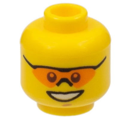 LEGO 3626pb0641 Minifigure, Head Sunglasses with Single Orange Lens and Black Nose Piece, Medium Nougat Chin Dimple, Open Mouth Smile with Teeth Pattern - Main Product Image