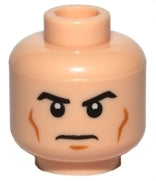 LEGO 3626pb0704 Minifigure, Head Black Angled Eyebrows, Medium Nougat Cheek Lines and Chin Dimple, Stern Pattern - Main Product Image