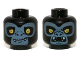 LEGO 3626pb0970 Minifigure, Head Dual Sided Alien Chima Gorilla with Yellow Eyes, Fangs and Sand Blue Face, Closed Mouth / Open Mouth Pattern (Gorzan) - Main Product Image