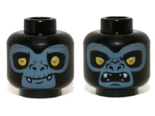 LEGO 3626pb0970 Minifigure, Head Dual Sided Alien Chima Gorilla with Yellow Eyes, Fangs and Sand Blue Face, Closed Mouth / Open Mouth Pattern (Gorzan) - Main Product Image