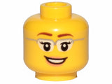 LEGO 3626pb1210 Minifigure, Head Female Glasses with Silver Frames, Reddish Brown Eyebrows, Eyelashes, Nougat Lips, Open Mouth Smile with Teeth Pattern - Main Product Image