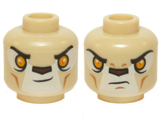 LEGO 3626pb1224 Minifigure, Head Dual Sided Alien Chima Lion with Orange Eyes and Dark Brown Nose, Neutral / Stern Pattern - Main Product Image