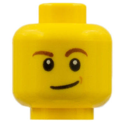 LEGO 3626pb1286 Minifigure, Head Reddish Brown Eyebrows, White Pupils, Lopsided Smile and Medium Nougat Dimple Pattern - Main Product Image