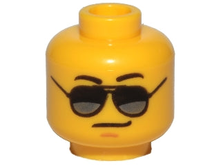 LEGO 3626pb1290 Minifigure, Head Glasses with Black and Silver Sunglasses, Medium Nougat Chin Dimple, Smirk Pattern - Main Product Image