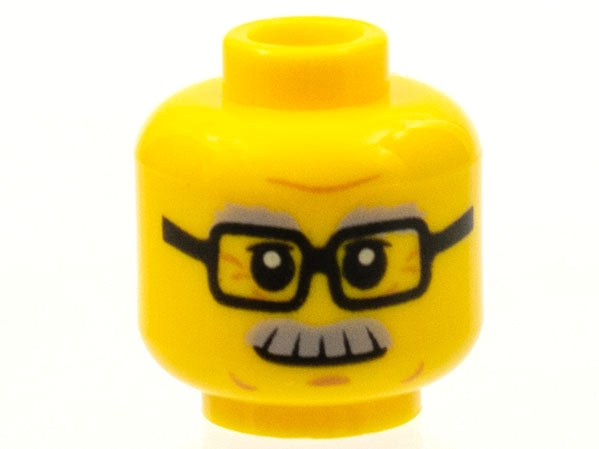 LEGO 3626pb1566 Minifigure, Head Light Bluish Gray Bushy Eyebrows and Moustache, Black Glasses, Medium Nougat Chin Dimple and Wrinkles, Slight Grin Pattern - Main Product Image