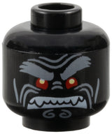 LEGO 3626pb1899 Minifigure, Head Alien with Light Bluish Gray Bushy Eyebrows, Left Raised Eyebrow, Red Eyes and Clenched White Fangs Pattern - Main Product Image
