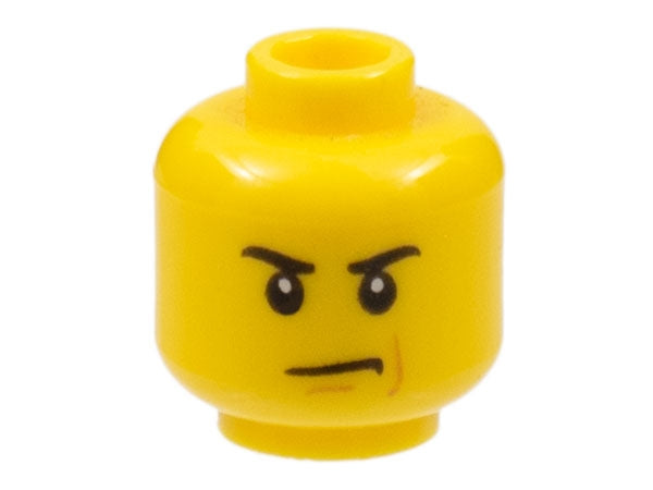 LEGO 3626pb1973 Minifigure, Head Male Angry Eyebrows and Scowl, Reddish Brown Left Cheek Line Pattern - Main Product Image