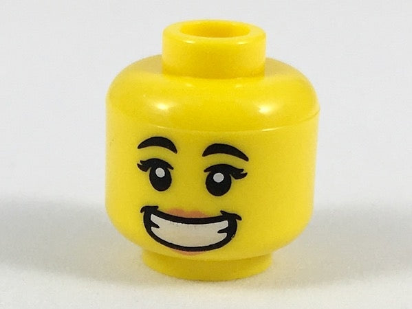 LEGO 3626pb2075 Minifigure, Head Female, Black Eyebrows, Peach Lips, Wide Smile with Teeth Pattern - Main Product Image