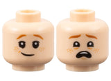 LEGO 3626pb2164 Minifigure, Head Dual Sided Child Dark Orange Eyebrows, Nougat Freckles, Lopsided Grin / Scared Open Mouth with Top Teeth Pattern - Main Product Image