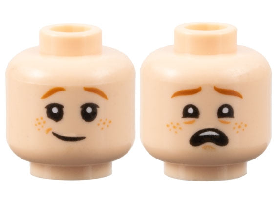 LEGO 3626pb2164 Minifigure, Head Dual Sided Child Dark Orange Eyebrows, Nougat Freckles, Lopsided Grin / Scared Open Mouth with Top Teeth Pattern - Main Product Image