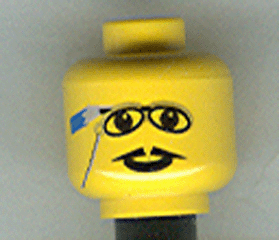 LEGO 3626px107 Minifigure, Head Glasses with Pencil Behind Ear, and Pointed Moustache Pattern - Main Product Image