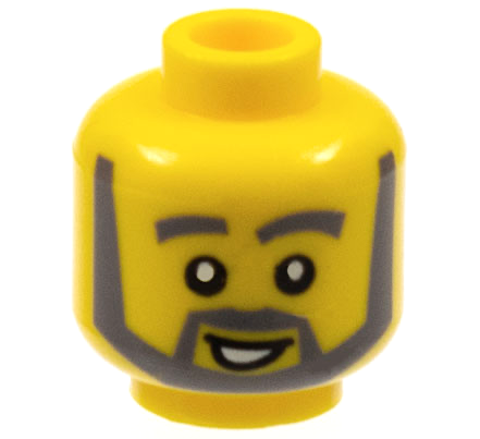 LEGO 3626px288 Minifigure, Head Dark Bluish Gray Thick Eyebrows, Angular Beard and Thick Sideburns, Lopsided Open Mouth Smile with White Teeth Pattern - Main Product Image