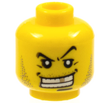 LEGO 3626px303 Minifigure, Head Male Arched Eyebrow, White Teeth with Gold Tooth, Fine Stubble and Line under Mouth Pattern - Main Product Image