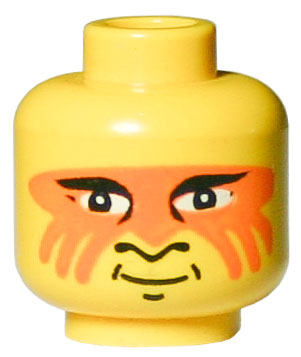 LEGO 3626px57 Minifigure, Head Black Eyelids, Nose Profile, and Chin Dimple, Orange Face Paint, Grin Pattern - Main Product Image