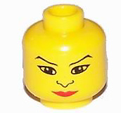 LEGO 3626px60 Minifigure, Head Female Black Hair, Large Eyes, Nose, Red Lips Pattern - Main Product Image