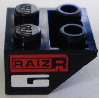LEGO 3660pb010 Slope, Inverted 45 2 x 2 with Flat Bottom Pin with &#39;RAIZR&#39; on Red, White Letter G Pattern (Sticker) - Set 8898 - Main Product Image