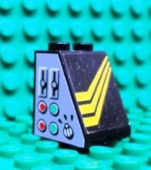 LEGO 3678apb13L Slope 65 2 x 2 x 2 without Bottom Tube with Gauges and Diagonal Yellow Stripes Pattern Model Left Side (Stickers) - Set 8425 - Main Product Image