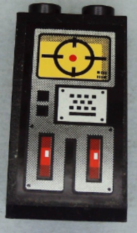 LEGO 3684apb017 Slope 75 2 x 2 x 3 - Hollow Studs with Red Switches and Screen with Black Crosshairs Pattern (Sticker) - Set 8864 - Main Product Image