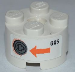 LEGO 3941pb11 Brick, Round 2 x 2 with Axle Hole with Filler Cap, Orange Arrow and Black 'GAS' Pattern (Sticker) - Set 8958 - Main Product Image