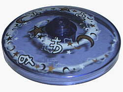 LEGO 3960pb004 Dish 4 x 4 Inverted (Radar) with Solid Stud with Black, Gold, and White Moons, Stars, and Magic Symbols on White Spiral Pattern - Main Product Image