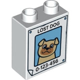 LEGO 4066pb778 Duplo, Brick 1 x 2 x 2 with &#39;Lost Dog&#39;, Tan Dog on Poster, and &#39;0-123-456&#39; Phone Number Pattern - Main Product Image