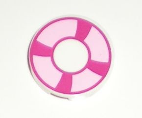 LEGO 4150pb106 Tile, Round 2 x 2 with Magenta and Bright Pink Life Preserver, Curved Bands Pattern - Main Product Image