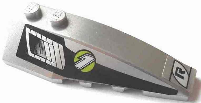 LEGO 41747pb041 Wedge 6 x 2 Right with Air Vent and &#39;1&#39; in Lime Circle and &#39;R&#39; in White Ellipse Pattern (Stickers) - Set 8647 - Main Product Image