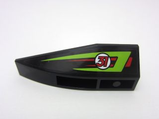 LEGO 41765pb01 Wedge 6 x 2 Inverted Left with Lime and Red Stripes and Red Number 31 Pattern (Sticker) - Set 60114 - Main Product Image