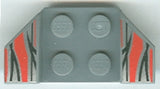 LEGO 41854pb13 Vehicle, Mudguard 2 x 4 with Flared Wings with Silver Flame Tips and Red Stripes Pattern - Main Product Image