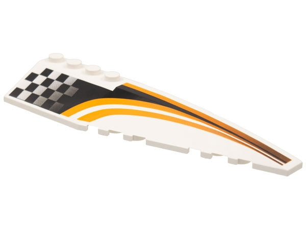 LEGO 42060pb03 Wedge 12 x 3 Right with Faded Black Checkered Panel and Curved Orange Stripes Pattern - Main Product Image