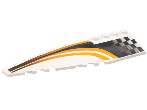 LEGO 42061pb03 Wedge 12 x 3 Left with Faded Black Checkered Panel and Curved Orange Stripes Pattern - Main Product Image