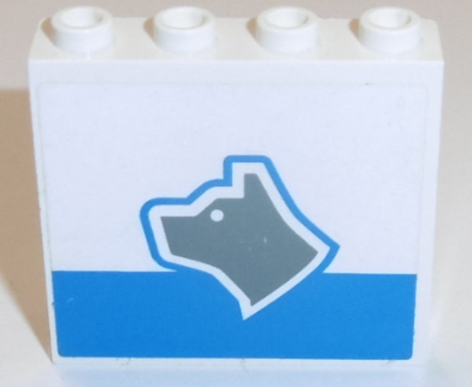 LEGO 4215bpb33L Panel 1 x 4 x 3 - Hollow Studs with Dark Gray Dog Head Facing Left and Blue Stripe Pattern (Sticker) - Set 7744 - Main Product Image
