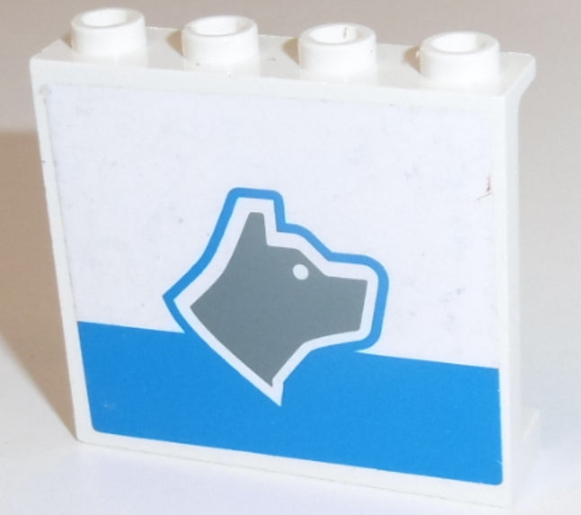 LEGO 4215bpb33R Panel 1 x 4 x 3 - Hollow Studs with Dark Gray Dog Head Facing Right and Blue Stripe Pattern (Sticker) - Set 7744 - Main Product Image