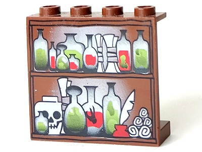 LEGO 4215bpx1 Panel 1 x 4 x 3 - Hollow Studs with Potions, Scrolls, and Skull on Shelves Pattern - Main Product Image