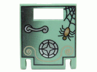 LEGO 4346px7 Container, Box 2 x 2 x 2 Door with Slot with Silver Safe Handle and Dial, Spider, and Black Web Pattern - Main Product Image