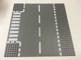 LEGO 44341px2 Baseplate, Road 32 x 32 6-Stud T Intersection with White Dashed Lines and Crosswalk Pattern - Main Product Image
