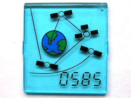 LEGO 4448pb03 Glass for Window 4 x 4 x 3 Roof with '0585', Earth and Satellites Pattern (Sticker) - Set 6339 - Main Product Image