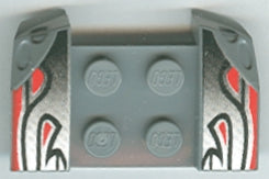 LEGO 44674pb02 Vehicle, Mudguard 2 x 4 with Headlights Overhang with Silver Flames and Red Stripes Pattern - Main Product Image