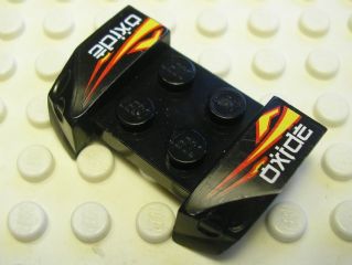LEGO 44674pb10 Vehicle, Mudguard 2 x 4 with Headlights Overhang with Stylized White 'oxide' and Red and Yellow Flames Pattern on Both Sides (Stickers) - Set 8681 - Main Product Image