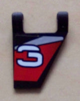 LEGO 44676pb003R Flag 2 x 2 Trapezoid with White Stylized Number 3 on , Red, and Silver Background Pattern Model Right Side (Sticker) - Set 8381 - Main Product Image