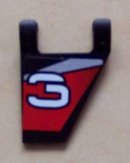 LEGO 44676pb003R Flag 2 x 2 Trapezoid with White Stylized Number 3 on , Red, and Silver Background Pattern Model Right Side (Sticker) - Set 8381 - Main Product Image