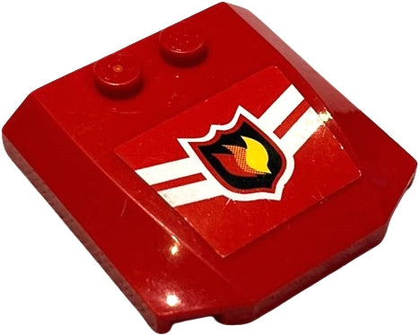 LEGO 45677pb001 Wedge 4 x 4 x 2/3 Triple Curved with Fire Logo Badge and 2 White Chevrons Pattern (Sticker) - Sets 7208 / 7942 / 7945 - Main Product Image