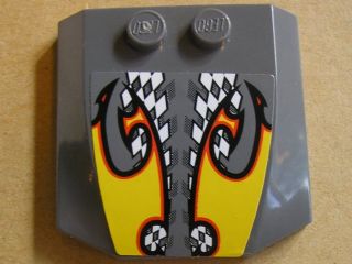 LEGO 45677pb033 Wedge 4 x 4 x 2/3 Triple Curved with Yellow Flames over Checkered Pattern (Sticker) - Set  8134 - Main Product Image