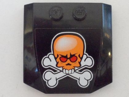 LEGO 45677pb044 Wedge 4 x 4 x 2/3 Triple Curved with Orange Skull and White Crossbones Pattern (Sticker) - Set 8164 - Main Product Image