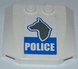 LEGO 45677pb051 Wedge 4 x 4 x 2/3 Triple Curved with Dog Head and  'POLICE' on Blue Background Pattern (Sticker) - Set 7285 - Main Product Image