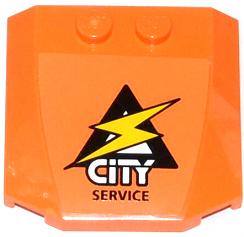 LEGO 45677pb072 Wedge 4 x 4 x 2/3 Triple Curved with Lightning Bolt, &#39;CITY&#39; and &#39;SERVICE&#39; Pattern (Sticker) - Set 60054 - Main Product Image