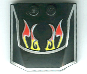 LEGO 45677px2 Wedge 4 x 4 x 2/3 Triple Curved with Windshield with Silver Border, Red and Yellow Flames Pattern - Main Product Image