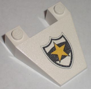 LEGO 4858pb01 Wedge 4 x 4 Taper without Stud Notches with Police Yellow Star Badge Pattern - Main Product Image