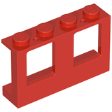LEGO 4863 Window 1 x 4 x 2 Plane, Single Top Hole and Double Bottom Holes for Glass in Red - Authentic LEGO Part